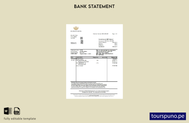 listo para imprimir plantilla de Excel de extracto bancario de Al Rayan del Rein